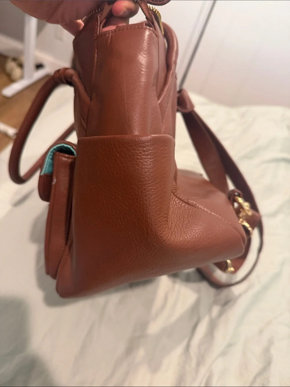 Brown Leather Diaper/backpack Handbag with Dual Front Pockets Lily Jade